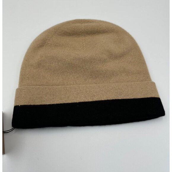 Burberry Unisex Logo Core Cashmere Beanie Beige/Black One Size - Picture 3 of 9